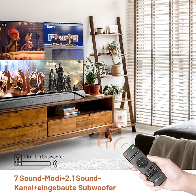 Chaowei Sound Bar for Smart TV 37 Inch 120W Bluetooth 5.0 Speaker with Builtin Subwoofers, 2.1Ch 3D Surround Sound System with 8 Speakers,7 Sound Modes,4EQ,AUX/HDMI ARCOPT\USBBT Connect