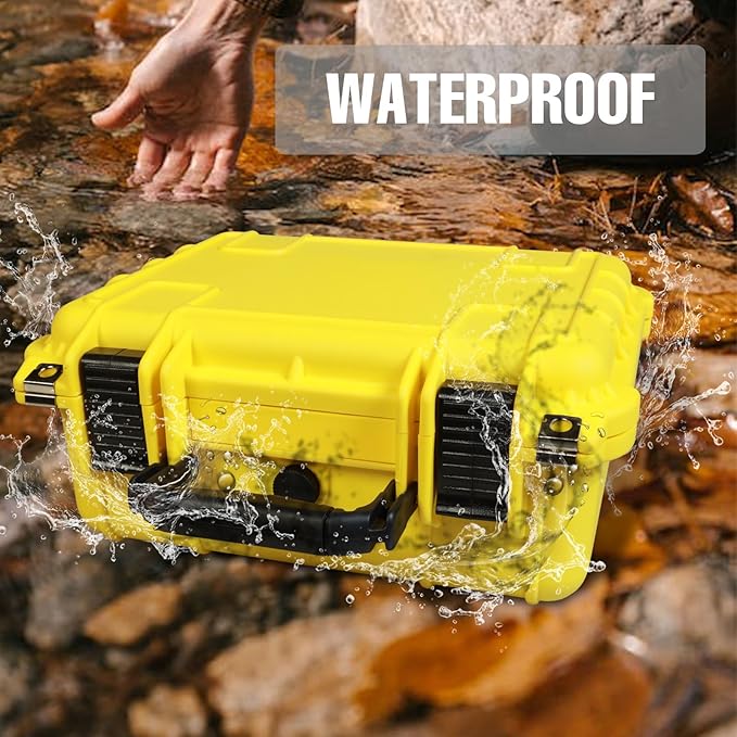 14x 11.5x 6.5 Inch Hard Case, Portable Weather Waterproof Protective Camera Case with Customizable Foam, Fit Use of Drones, Camera, Equipments, Yellow
