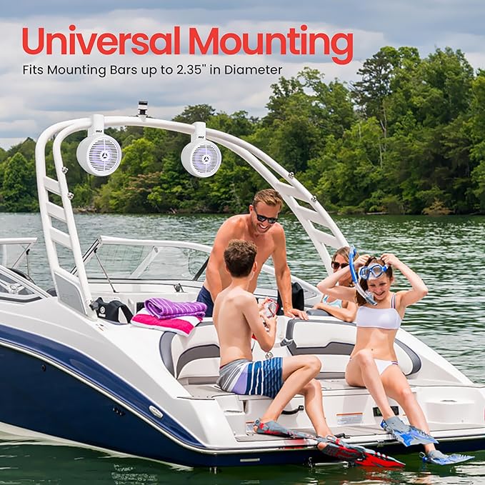PyleUsa 6.5” Waterproof Off-Road Speakers - 200W 2-Way Marine Wakeboard Tower Sound System w/ LED Light, Full Range Outdoor Stereo Speaker for Car, ATV, UTV, Jeep, Boat, Includes Brackets (White)