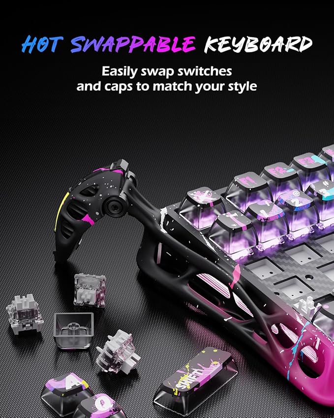 GravaStar Mercury V75 Pro 75% Hall Effect Magnetic Switch Gaming Keyboard, Only Wired, Hot‑Swappable, 8000 Hz Polling, Dual‑Zone RGB, Semi‑Aluminum Frame - Neon Graffiti