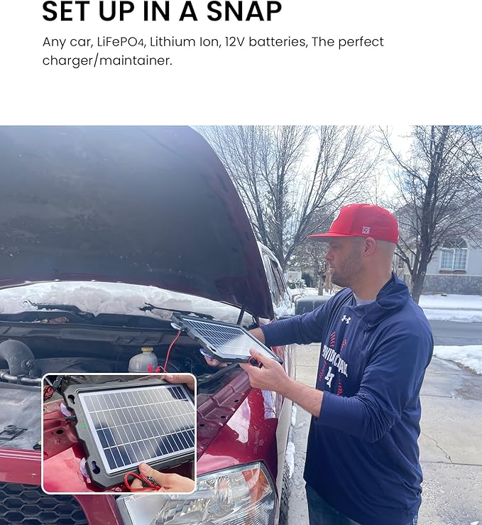 POWOXI Upgraded 7.5W-Solar-Battery-Trickle-Charger-Maintainer-12V Portable Waterproof Solar Panel Trickle Charging Kit for Car, Automotive, Motorcycle, Boat, Marine, RV,Trailer, Snowmobile, etc.