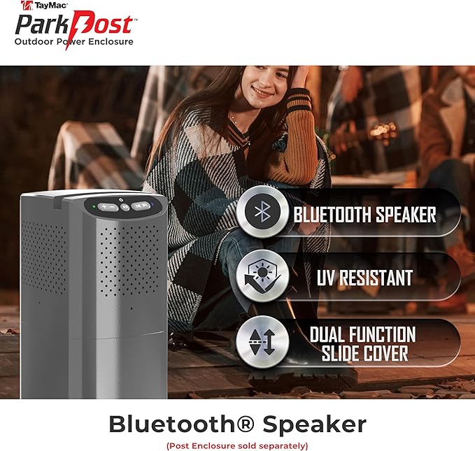 TayMac Gray Bluetooth Speaker Slide Cover PPSPG for ParkPost Outdoor Power Enclosure (Required), Wireless Speaker with Built-in Slot for Mobile Device, Outdoor Bluetooth 5.2