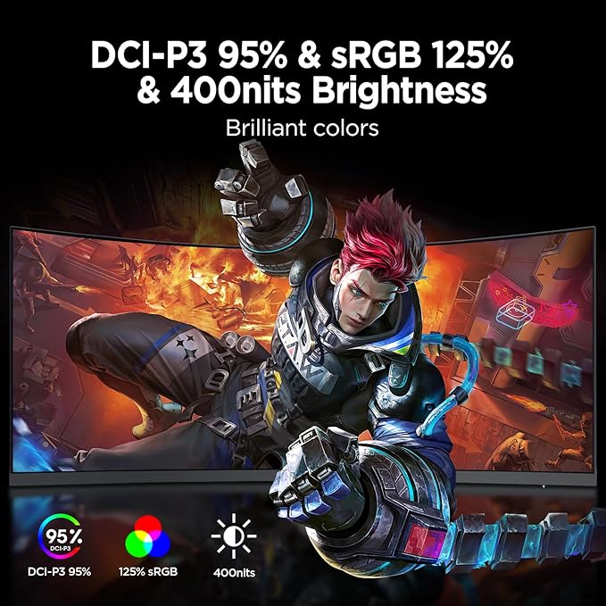 KOORUI 34-inch Ultrawide Curved WQHD 3440×1440 Gaming Monitor, 165Hz 144Hz Curved 1000R- PIP/PBP, 1ms(MPRT) with DisplayHDR 400, FreeSync Premium, 75 * 75mm VESA, HDMI/DisplayPort, 34E6UC