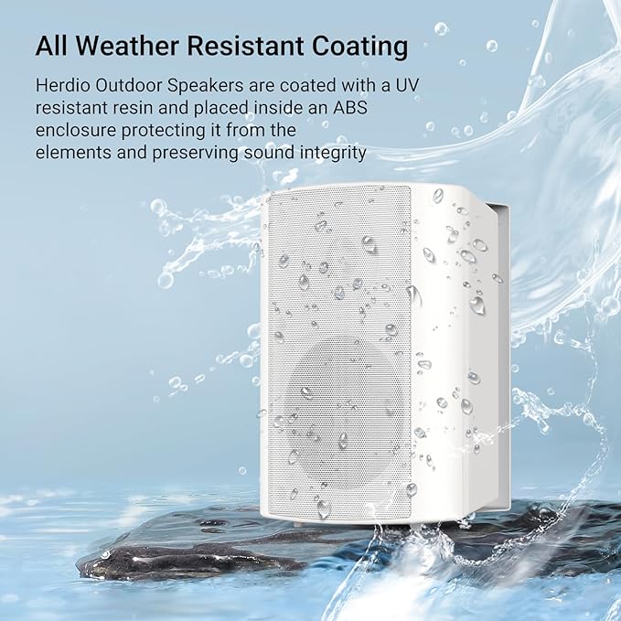 Herdio 4 Inch 200 Watt Outdoor Indoor Bluetooth Speakers,Wall Mount Waterproof Wired for Patio,Deck,Yard,Garage(White)