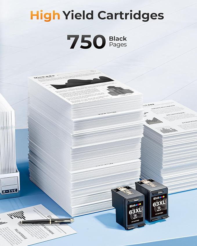 E-Z Ink 63XL Black Ink Cartridge Remanufactured 63XL 63 Ink Replacement for HP Ink 63 HP63 HP63XL to Use with HP OfficeJet 3830 4650 4655 5255 5258 5200 Envy 4520 4512 DeskJJet 1112 2130 (2 Black)