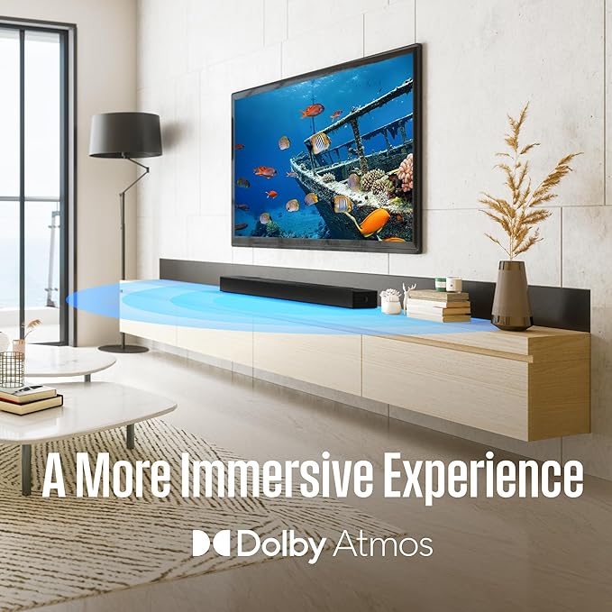 Westinghouse 3.1.2 Channel All-in-One Soundbar with Dolby Atmos and Digital Plus, Built-in Low Frequency Driver and Height Speakers, 210W Surround Sound, eArc, HDMI, Bluetooth, Roku TV Ready