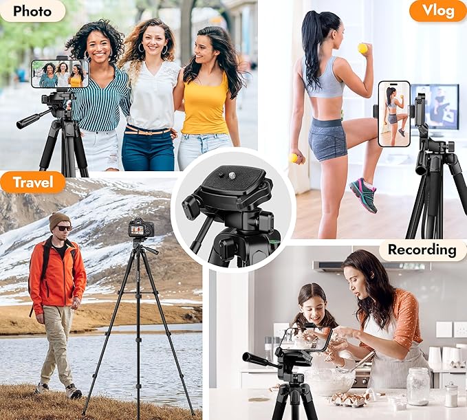 JOILCAN Phone Tripod Stand - 67" Aluminum Extendable Tripod with Remote, Portable Tripods for iPhone Photos Selfie & Video, Compatible with iPhone DSLR Camera Projector