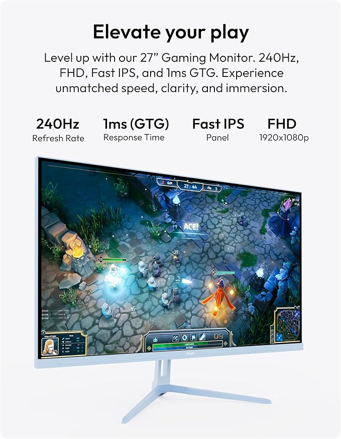 Pixio PX279 Wave Blue 27 inch 240Hz Refresh Rate FHD 1080p Resolution Fast IPS Panel 1ms GTG Resonse Time Gaming Monitor with Adaptive Sync