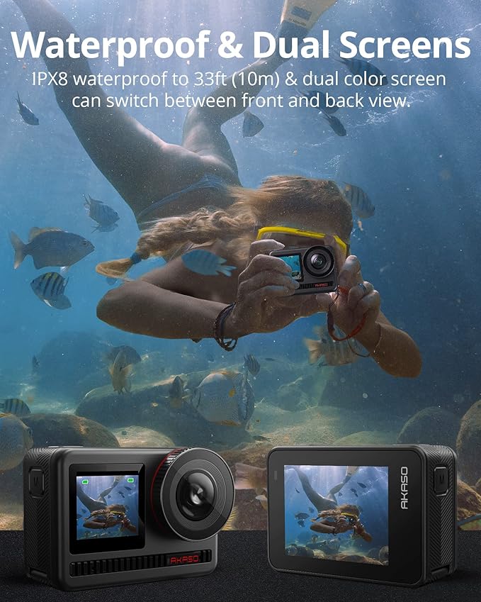 AKASO Brave 8 4K60FPS Action Camera, 48MP Photo Touch Screen Waterproof Super Wide Angle 16x Slo-mo SuperSmooth Stabilization Underwater Camera with Remote Control Helmet Accessories (Brave 8)