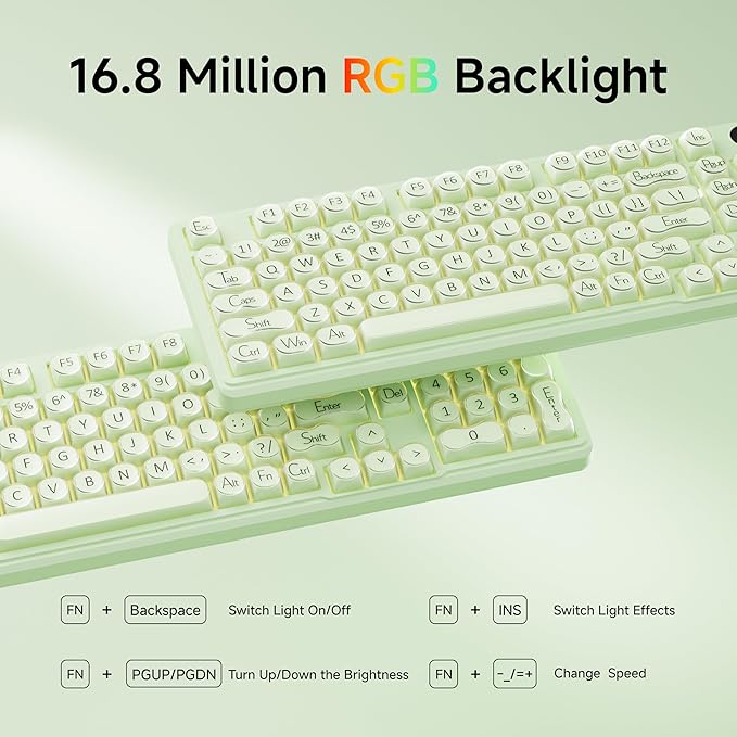 V102 Wired Keyboard, 98 Keys Creamy Gaming Keyboard with Number Pad, Display Screen & Media Knob RGB Silent Wired Cute Computer Keyboard for Laptop PC Gamer - Green