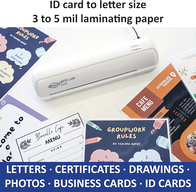 SINCHI 9-Inch Thermal Laminator, 3–5 Mil, 3-Min Warm-Up, Compact Lamination Machine with 10 Pouches, Jam Release Lever, Auto Shut-Off, One-Touch Operation for Home, Office, School