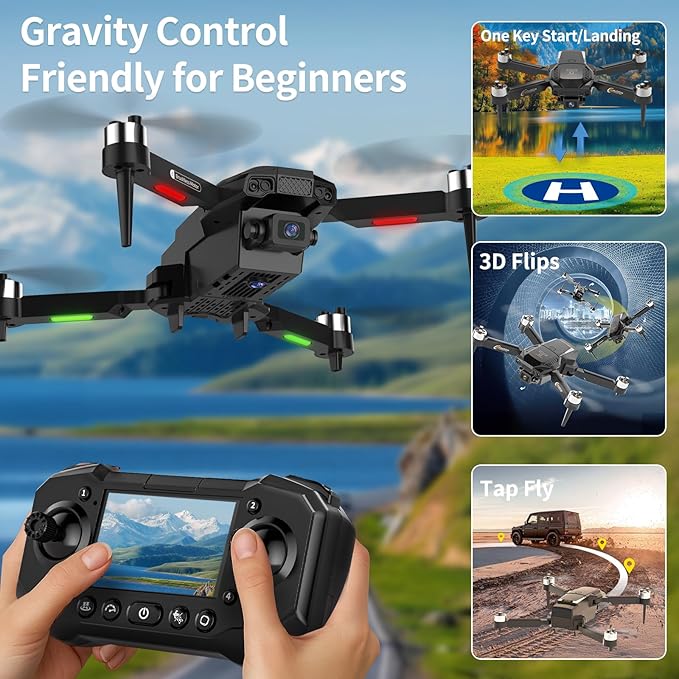 Drone with Camera for Adults, 1080P HD Drones with LCD Screen Controller with 8GB SD Card, Brushless Motors Quadcopter for Beginners, Stable Hover, Waypoint Fly, One-Key Takeoff/Landing, Portable Drone for Kids