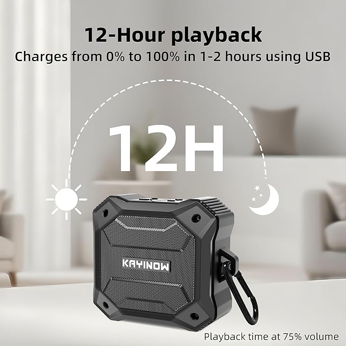 Small Shower Speaker Supports TWS Stereo Pairing and Hands-Free Calling, Loud, IPX7 Waterproof Wireless Bluetooth Speaker, 12H Playtime, Suitable for Home Bathroom, Outdoor Travel, Beach