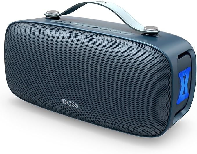 DOSS Extreme Boom Pro D300 Bluetooth Speaker, 80W Immersive Stereo Sound, 3-Mode Pro EQ, 20H Playtime, Beat-Driven Lights, IPX6 Waterproof for Camping, Beach, Backyard and Home Parties-Blue
