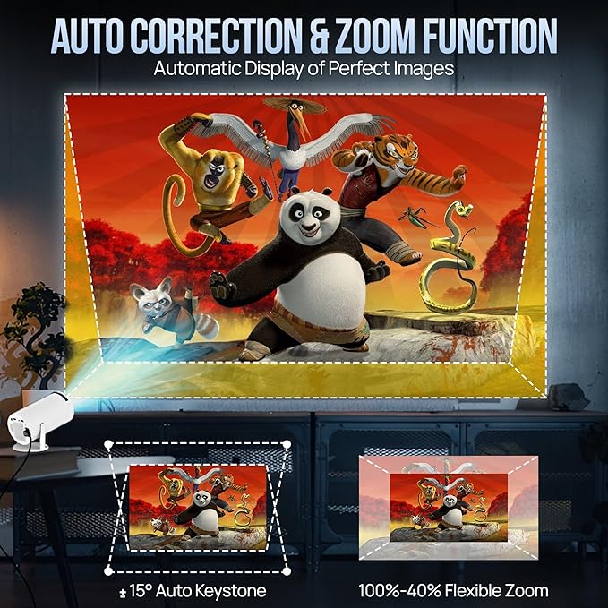 Upgraded Projector with WiFI 6 and Bluetooth Mini Portable Smart Video Theater 4K HD 1080P Outdoor Screen Movie Home TV Android Monitor PC Games 180° Rotatable Compatible for Laptop Tablet Computer