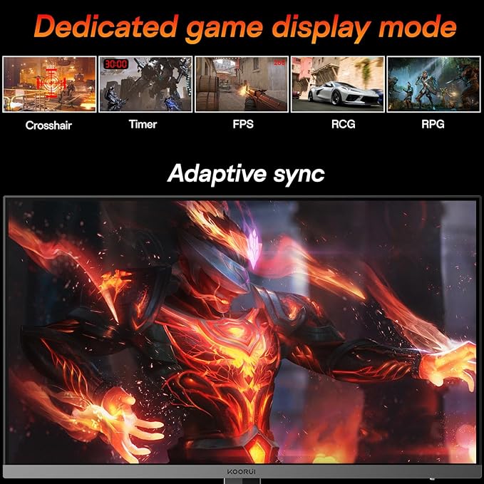 KOORUI 27 inch Gaming Monitor QHD (2560x1440),1440P,260Hz Refresh Rate,IPS Panel, 3-Sided Frameless,Adaptive Sync, VESA, Support DP & HDMI