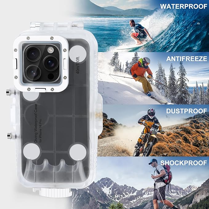 Waterproof Smartphone Case for iPhone 16 Pro Diving Case, Snorkeling Photography Cellphone Cover 130FT/40M Operated Underwater Photo Video Housing