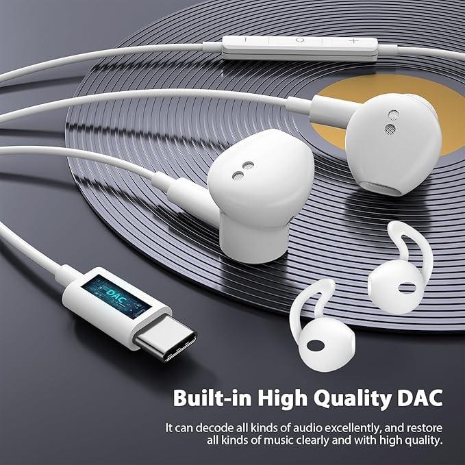 USB C Headphones with Mic for iPhone 17 Pro Max 16e 16 15, Wired Headphones Earbuds, HiFi Magnetic Type C Headphone Sport Earphone for iPad Pro Air Samsung Flip Fold Galaxy S25 S24 S23 OnePlus 13 12