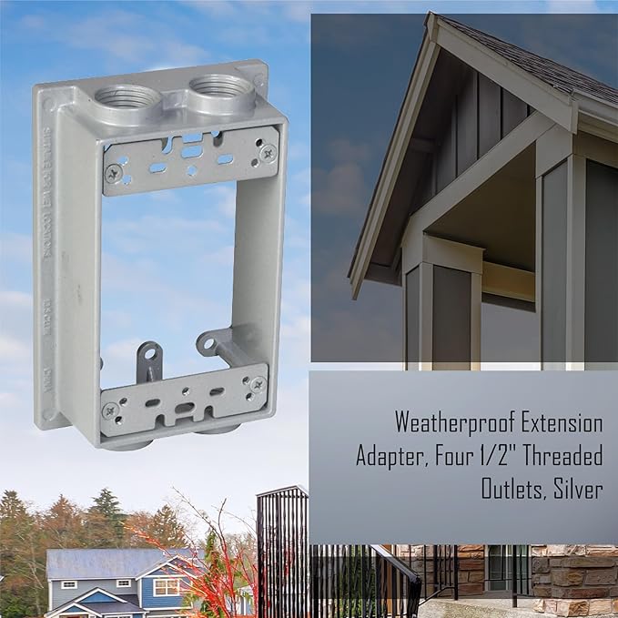 TayMac SE450S Weatherproof Box Extension, 1-Gang, (4) 1/2-Inch Outlets, Gray