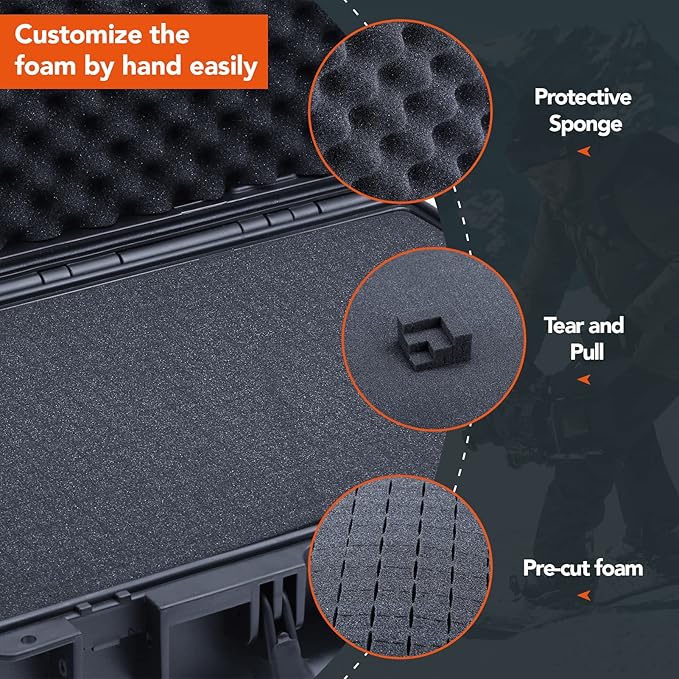 Lykus HC-3510 Waterproof Hard Case with Customizable Foam Insert, Interior Size 13.78x11.81x5.12 in,Suitable for camera,lens,drone,mic,flashlight,telescope,action cam,electronics,tools,and more