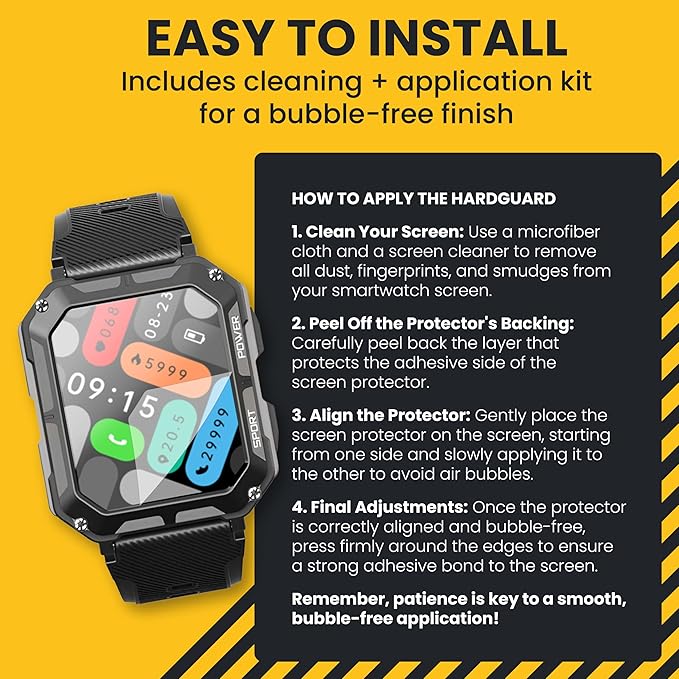 Hard Hat Smartwatch Screen Protector, Scratch Resistant, Impact Absorbing, Ultra-Clear, Touch Responsive, Easy Install, Fits Original Smart Watch for Men