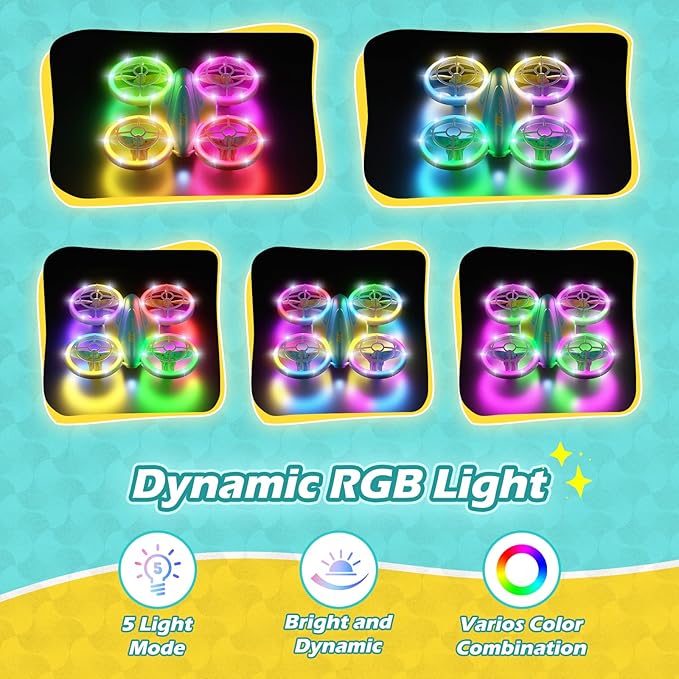 LED RC Drone for Kids 6+, Christmas Birthday Gift for Boys & Girls with Remote Batteries, 360° Flips, 3 Speed Modes, 45 Min Flight Indoor and Outdoor Flying Toy - Blue Yellow