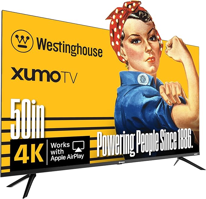 Westinghouse 50-inch Smart TV, 4K UHD Xumo TV w/ HDR10, Voice Remote, Dolby Vision, Dolby Atmos, Edgeless, Flat Screen LED Television w/Bluetooth, Apple AirPlay, Wi-Fi & Mobile Connectivity