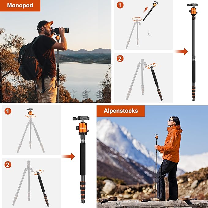 80/85 inches Heavy Duty Tripod for Camera and Phone, 85" Camera Monopod Tripods, DSLR Binoculars Spotting Scope Camcorders Video Tripod Stand, 360 Degree Ball Head, 35 lbs Loads