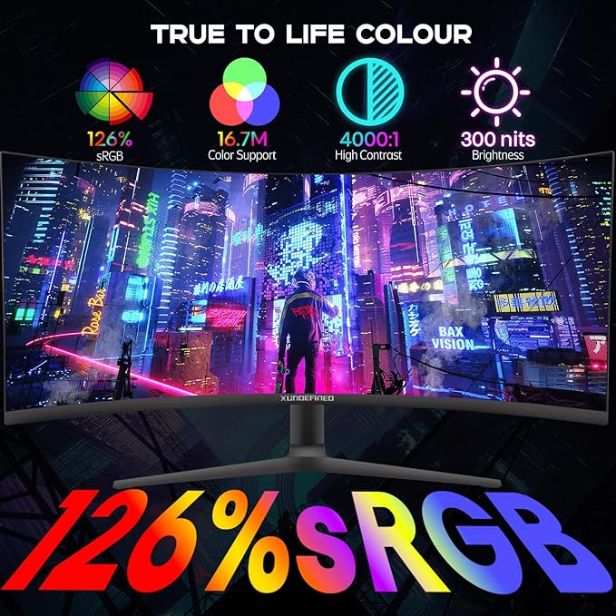 34 Inch Curved Monitor with Speaker, 180Hz UWQHD 3440x1440 Ultrawide Curved Gaming Monitor Split Screen, 4000：1 Contrast, sRGB 126%, FreeSync & G-SYNC, HDMI, DisplayPort, VESA, Height/Tilt/Swivel