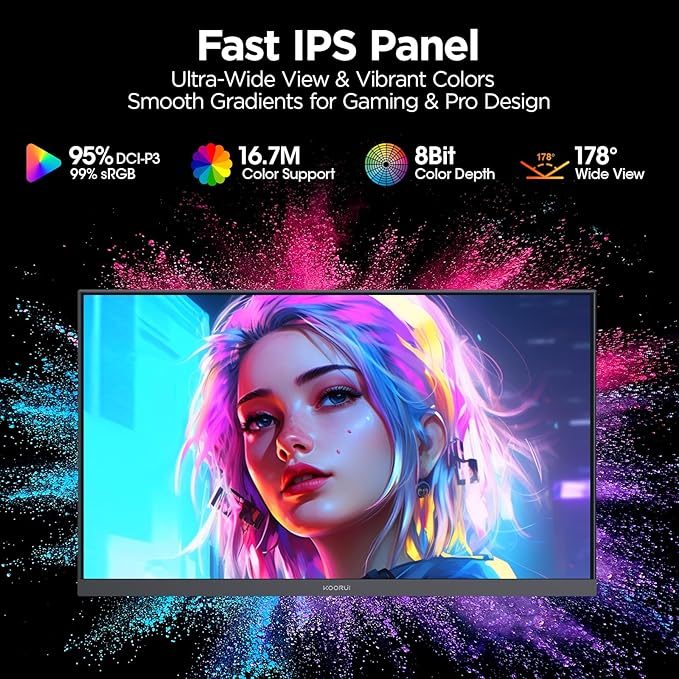KOORUI 24.5 Inch Gaming Monitor, 1ms, 320Hz Monitor, HDR400, 95% DCI-P3, IPS Display, Adaptive Sync Compatible, Tilt Vertical Height Adjustable, VESA Mount 75x75mm, HDMI & DisplayPor,G2511E