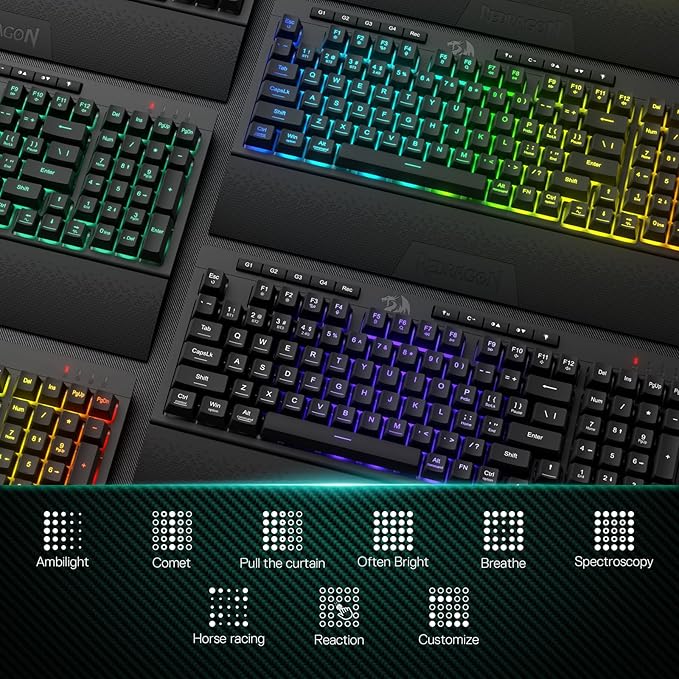 Redragon K515 PRO Shiva RGB Wireless Membrane Gaming Keyboard, 98 Keys Mechanical-Feel Keyboard w/Smooth Linear Switch, On-Board Macro & Multimedia Keys, Detachable Wrist Rest, Software Supported