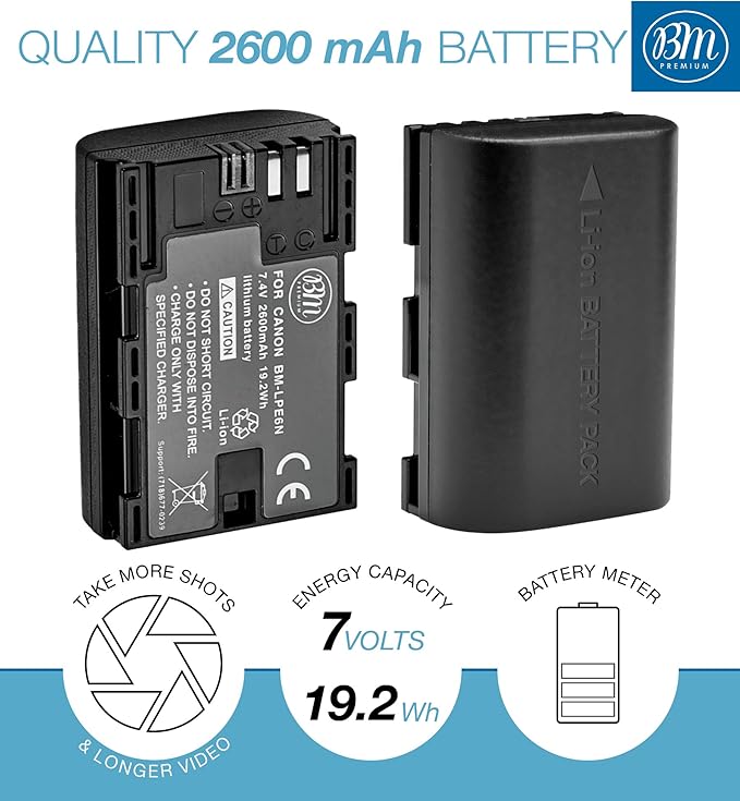 Battery Grip Kit for Canon EOS 70D, EOS 80D, EOS 90D Digital SLR Camera Includes Vertical Battery Grip BG-E14 Replacement + Qty 4 BM Premium LP-E6 Batteries + Rapid AC/DC Charger