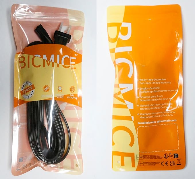 BICMICE 12Ft Extra Long 2 Prong Polarized Power Cord for Vizio-LED-TV Smart-HDTV E-M-Series Sound Bar 2 Slot Adapter-AC-Wall-Cable:IEC-60320 IEC320 C7 to NEMA 1-15P for Sharp Philips LED TV PS1 PS2