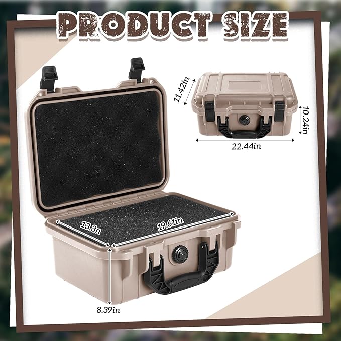 22.4 x 16.1 x 10.2 Inch Waterproof Hard Case with DIY Customizable Foam Insert Portable Protective Case with Knife for Camera Drones Equipments Tools Test Instruments (Tan)
