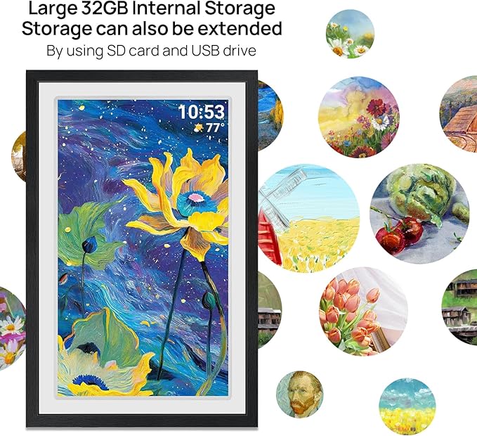 21.5inch FRAMEO Digital Photo Frame with 1920x1080 FHD IPS LCD Touch Screen, Dual-WiFi Share Moments via Frameo, 32GB Storage, USB Drive/SD Card Extend Storage, Auto-Rotate, Wall Mountable with VESA