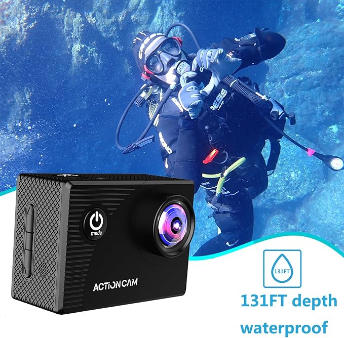 Action Camera 1080P Sports Camera 32GB Memory Card Action Cam 4xZoom 131ft Underwater Waterproof with 2 X Batteries and Multi-Function Accessory(X2R)