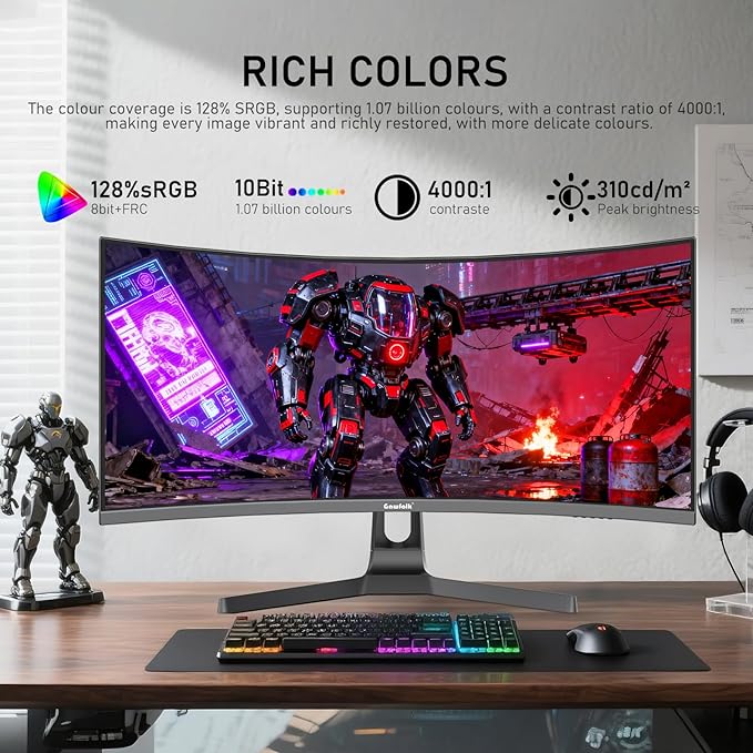 34 Inch Ultrawide Curved 180Hz Gaming Computer Monitor,1500R PC Screen 21:9 UWQHD (3440x1440),128% sRGB,Adaptive Sync,178° Viewing Angle,Display Port、HDMI,Compatible with Wall mounting -Black