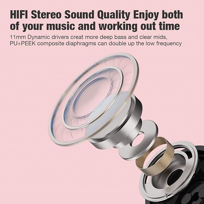 Boean Bluetooth Headphones, Wireless Earbuds with 16 Hours Bluetooth 5.3 Wireless Headphones HD Deep Bass Stereo IPX7 Waterproof Earphones for Sports Headset