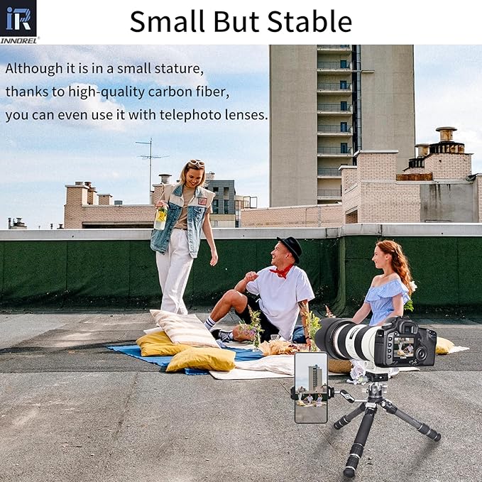 INNOREL 10-Layer Carbon Fiber Mini Tripod CT223C Desktop Tripod with Low Position Macro Shooting, Tabletop Camera Stand, Compact Lightweight Portable for Digital DSLR, DV Video, Max Load 22lb/10kg