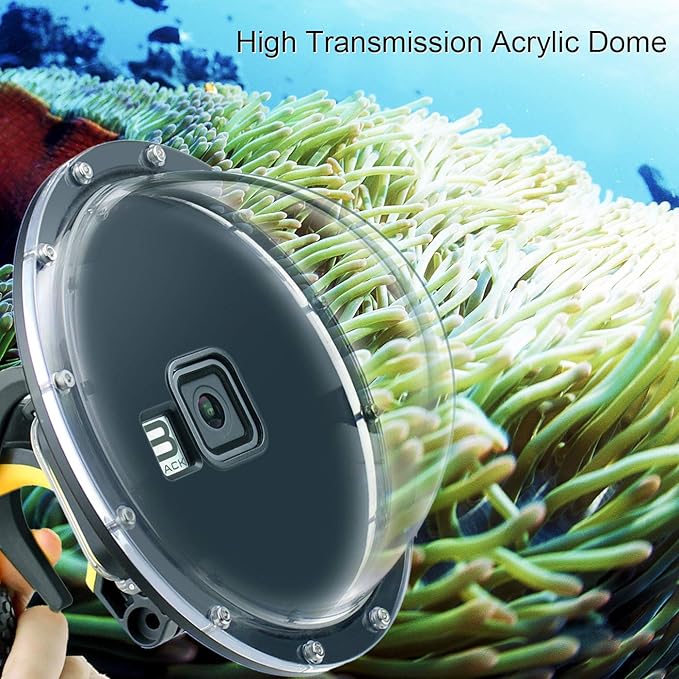Dome Port for GoPro Hero 8 Black, Dome Port Lens with Waterproof Housing Case Shutter Trigger Floating Hand Grip for Hero 8 Black Snorkeling Diving Underwater Photography