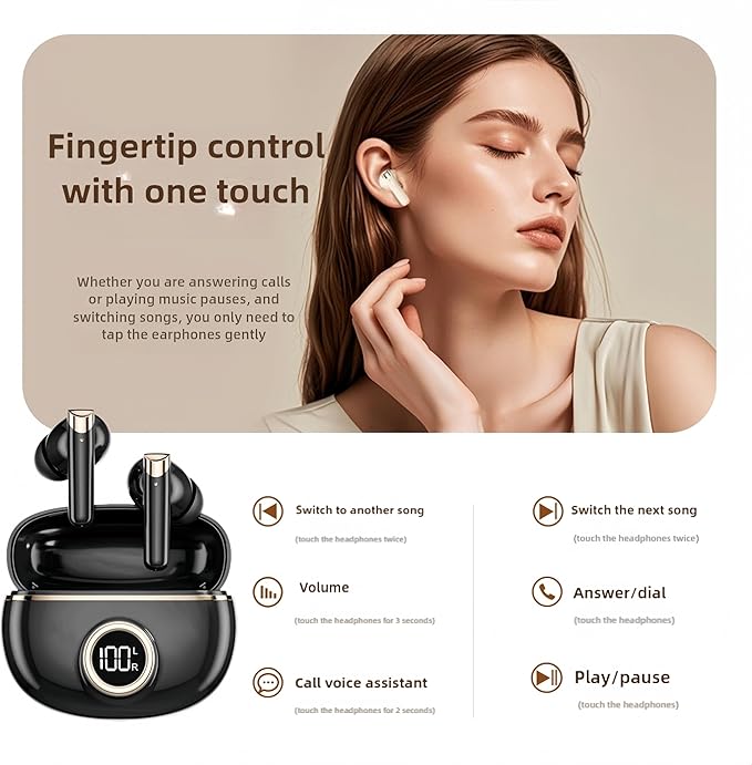 Wireless Earbuds, Bluetooth 5.4 Headphones Bass Stereo, Ear Buds with Noise Cancelling Mic LED Display, IP7 Waterproof in Ear Earphones, 42H Playtime for Laptop Pad Phones Sports Workout