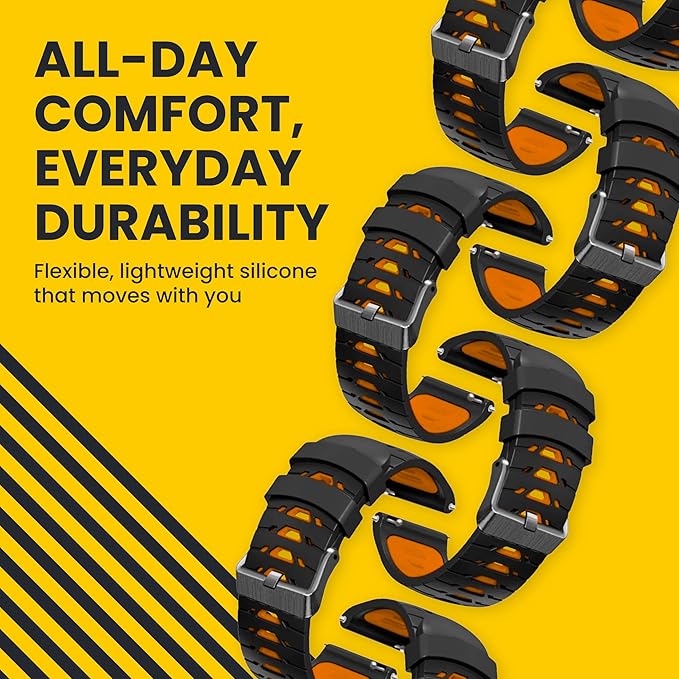 Silicone Watch Strap for Men, Silicone Smart Watch Band Strap for Original & Foreman, Smartwatch Accessories, Quick-Swap Design (Black and Orange)