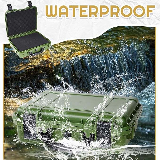 22.4 x 16.1 x 10.2 Inch Waterproof Hard Case with DIY Customizable Foam Insert Portable Protective Case with Knife for Camera Drones Equipments Tools Test Instruments (Green)