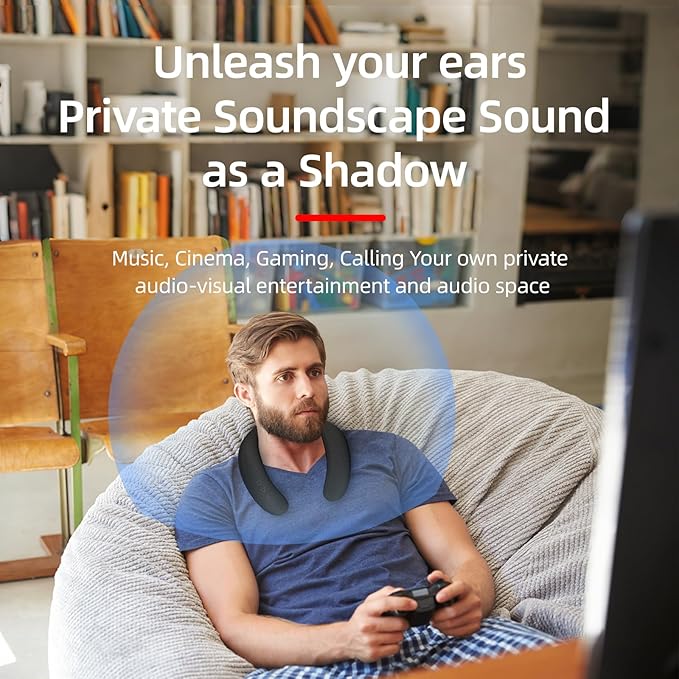 Portable Wireless Neckband Home TV Speakers, Theater Stereo Surround Sound with Microphone, Wireless Loudspeaker for Outdoor Sports with Bluetooth Receiver