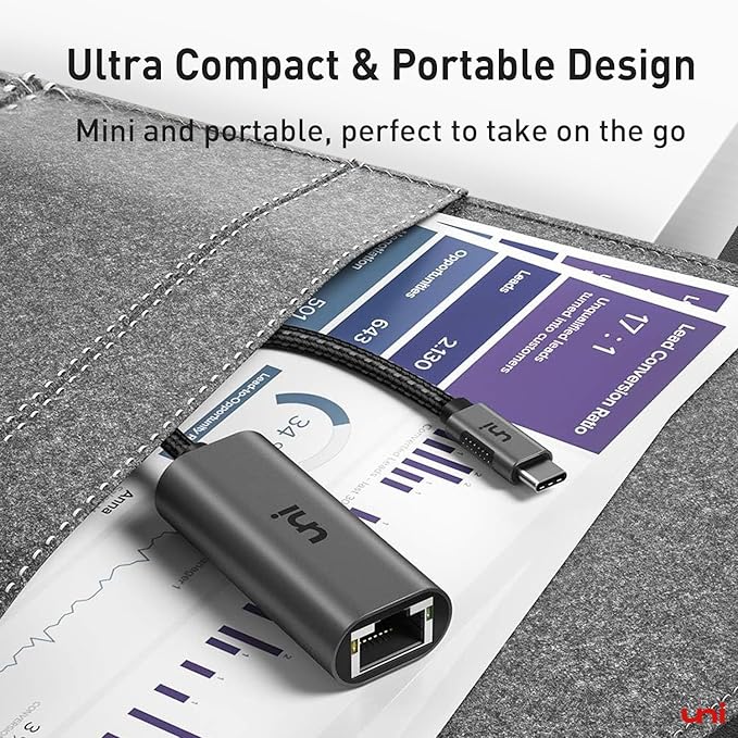 uni USB C to Ethernet Adapter, Driver Free RJ45 to USB C [Thunderbolt 3/4 Compatible], 1Gbps Type-C Gigabit Ethernet LAN Network Adapter for MacBook Pro/Air, iPhone 15 Pro/Max, Dell XPS, Galaxy S8-S24