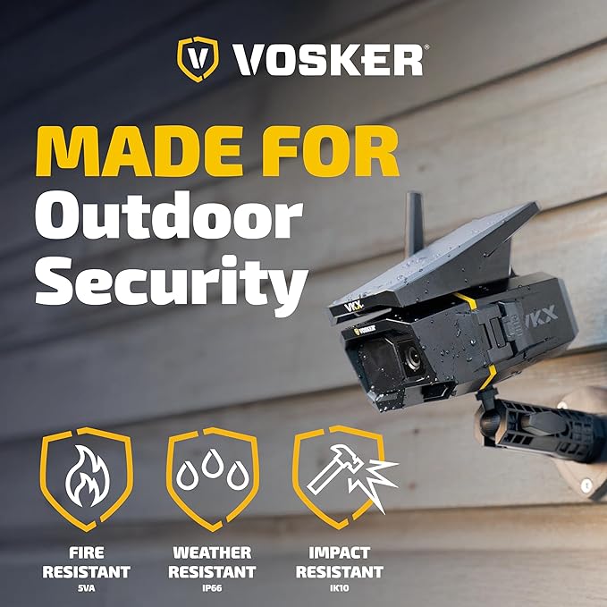 Vosker VKX Solar Powered 4G-LTE Outdoor Cellular Security Camera - No WiFi Needed, Motion Activated, Night Vision, SIM Card Included, On-Demand Mode - 15s Video Clips, IP65 Weather-Resistant