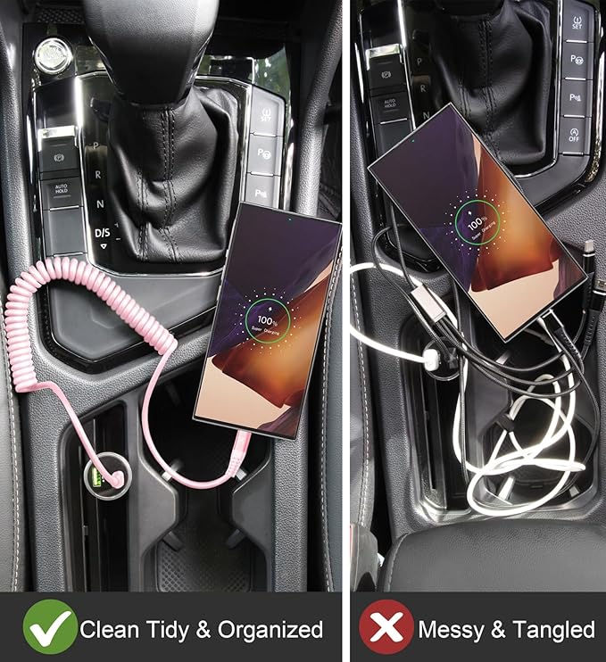 USB C to C Cable 3FT for Car, Coiled USB C Fast Charging Cable for iPhone 17/16/15, 2Pack Type C Cord for iPhone 15/Plus/Pro/Pro Max/Samsung Galaxy S23-Pink