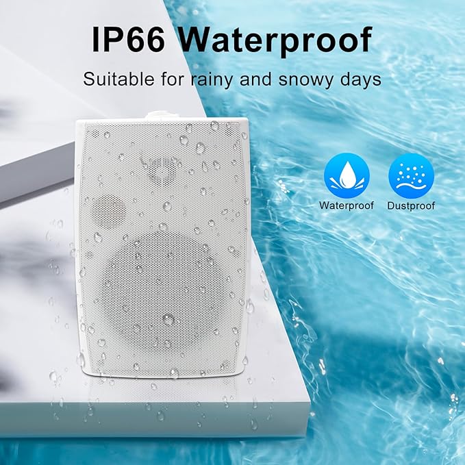 Herdio 6.5 Inches Indoor Outdoor Bluetooth Speakers Waterproof Wired 400 Watts with Powerful Bass,2 Way Wall Mount Speakers All-Weather Durability for Patio Home Deck Porch Backyard(Pair,Withe)