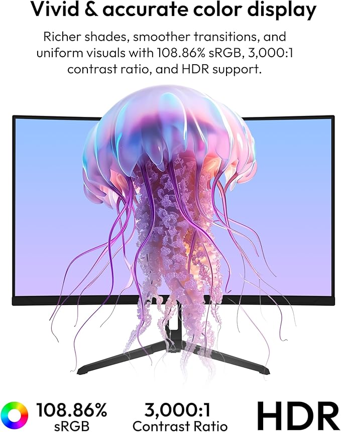 Pixio PXC248 Wave 24 inch 200Hz Refresh Rate FHD 1080p Resolution 1500R Curve Fast VA Panel 1ms GTG Response Time Adaptive Sync HDR Curved Gaming Monitor