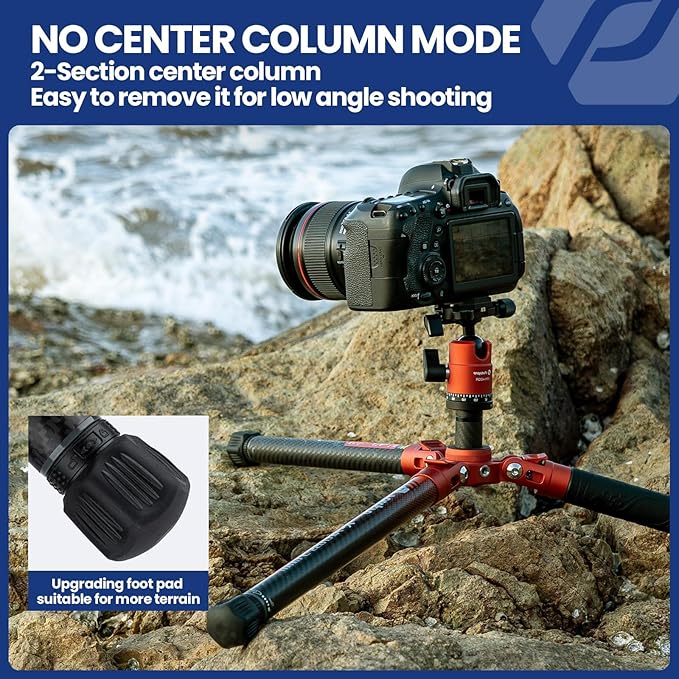 Fotopro 62 Inch Carbon Fiber Tripod for Camera Ultralight Travel Camera Tripod Max Loads Up 22lbs X-Aircross 3 Orange